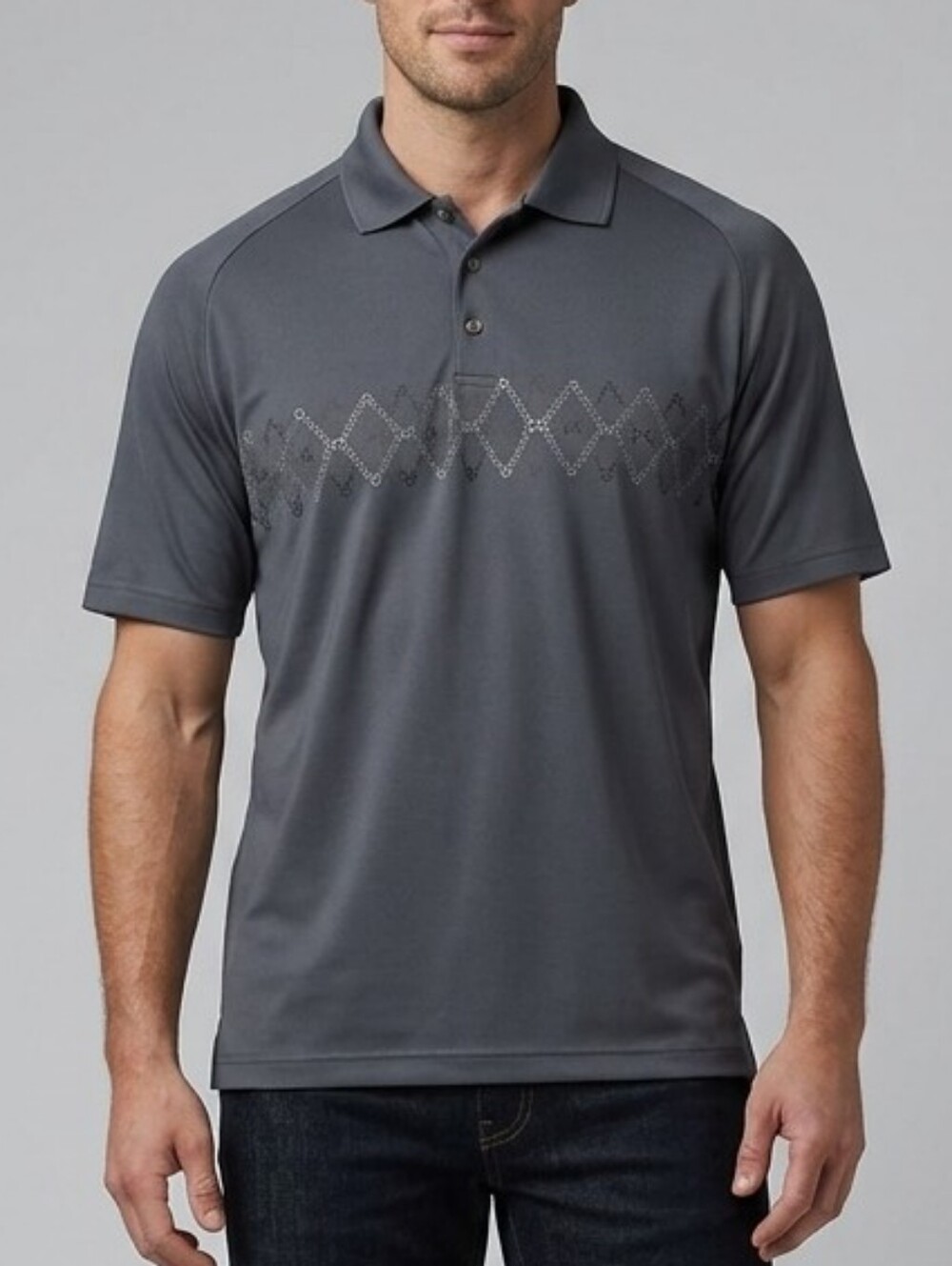 Slazenger Men’s Charcoal Grey Short-Sleeve Polo with Chest Detail - Large